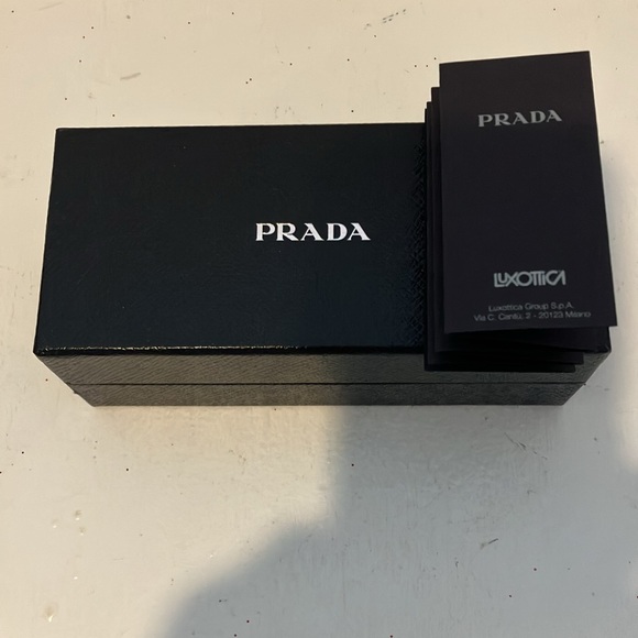Prada black plastic sunglasses with case, cleaning cloth, and box. Preowned - Picture 7 of 8